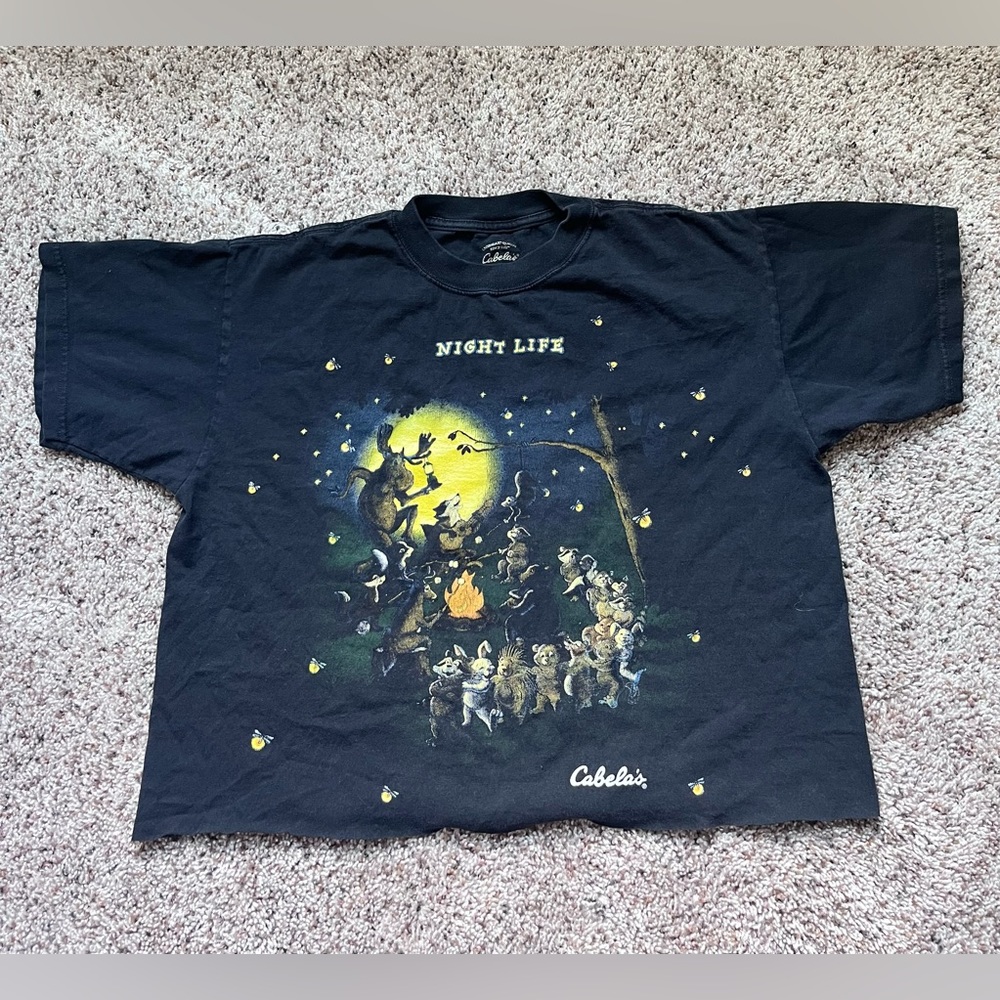 Cabela's Women’s Cropped Night Life T Shirt YXL Black With Graphic Print